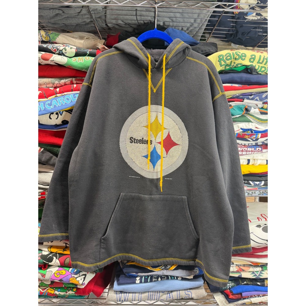 Vintage Pittsburgh Steelers CSA Hoodie Gray Yellow Stitch NFL Mens XL 24x30